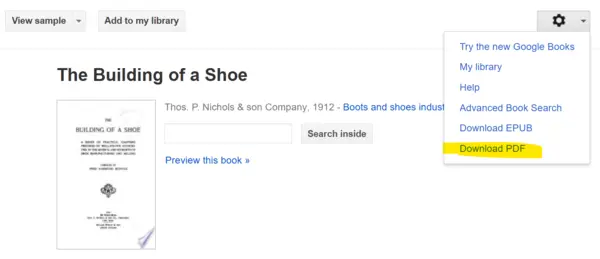 screenshot of the "Download PDF" highlighted in the drop-down menu that appears under the gear icon button