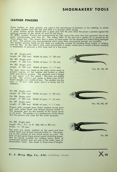 scan of catalog page showing lasting pliers